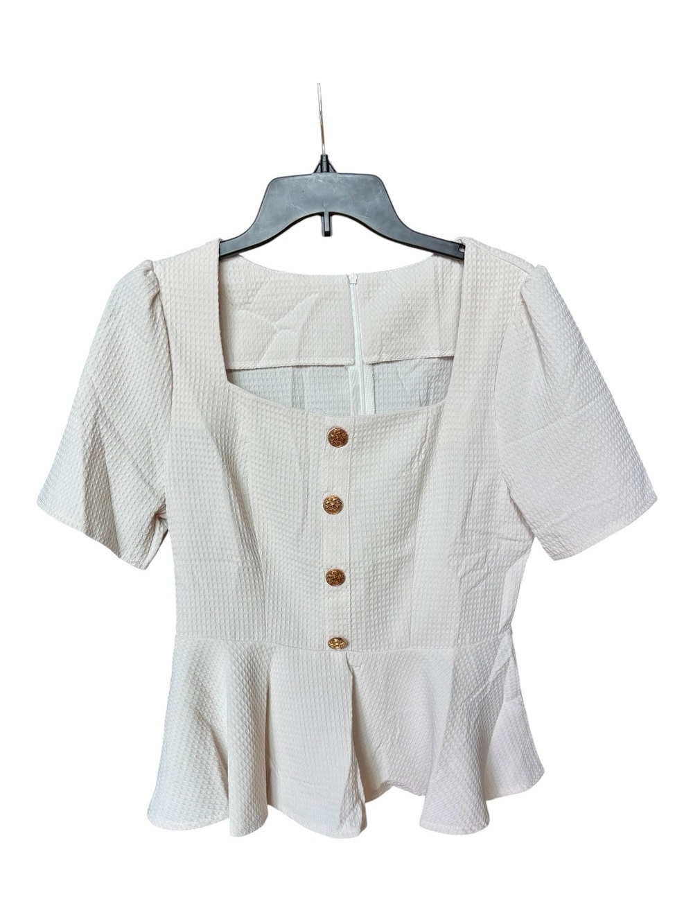 SHEIN Cream Textured Square-Neck Peplum Blouse